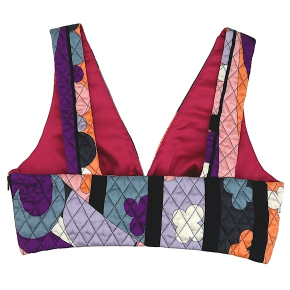 EMILIO PUCCI F/W 2018 Archivio Multicolor Printed Satin Quilted Crop Bralette - Picture 2 of 14